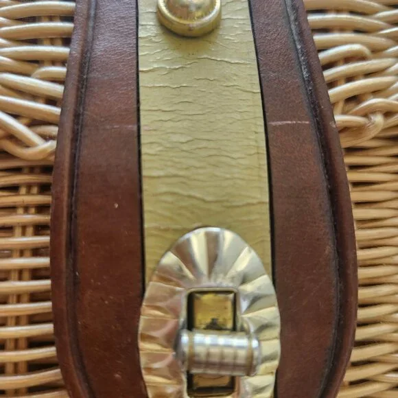 Vintage 1960's Woven Plastic Wicker Handbag Purse Leather Retro Cottagecore Cute - Picture 4 of 16